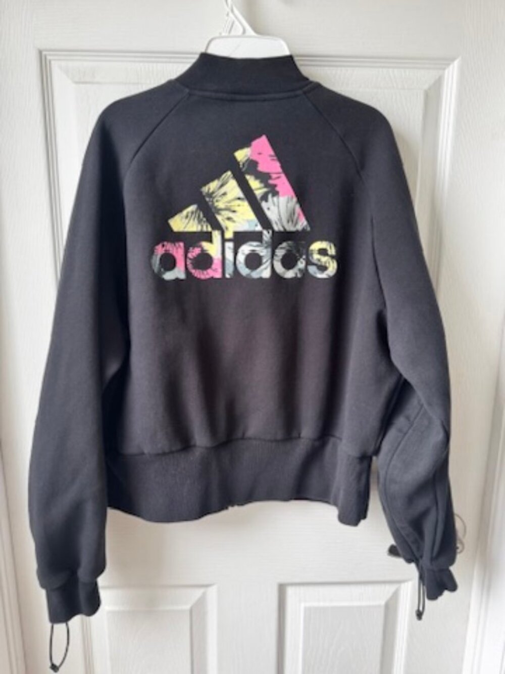 Adidas Women's Jersy/sweat Zip up Jacket with Floral Logo and Drawstring Sleeves